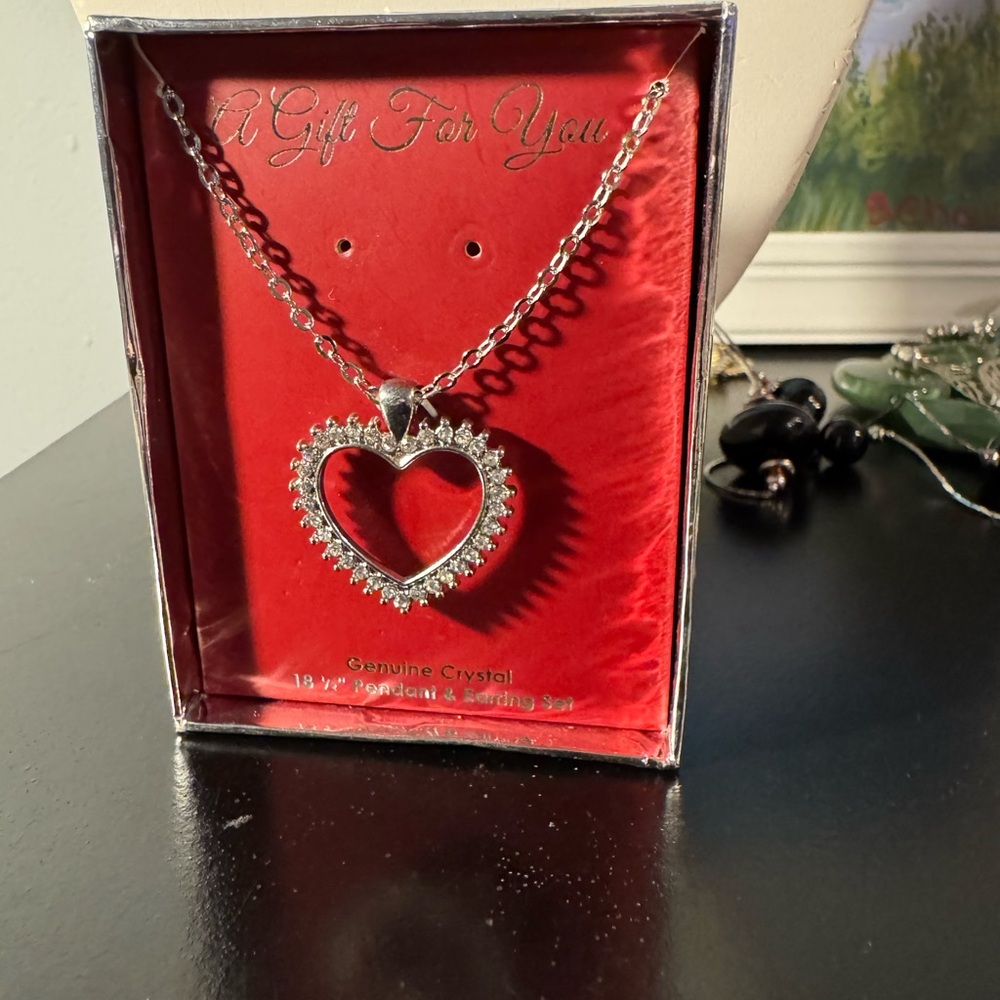 Silver Heart Crystal Pendant Necklace - Women Jewelry